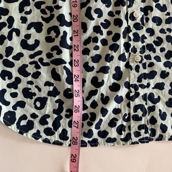 Talbots Sz L Mint Green & Navy Graphic Cheetah Classic Cotton Button Up Shirt - Picture 9 of 10